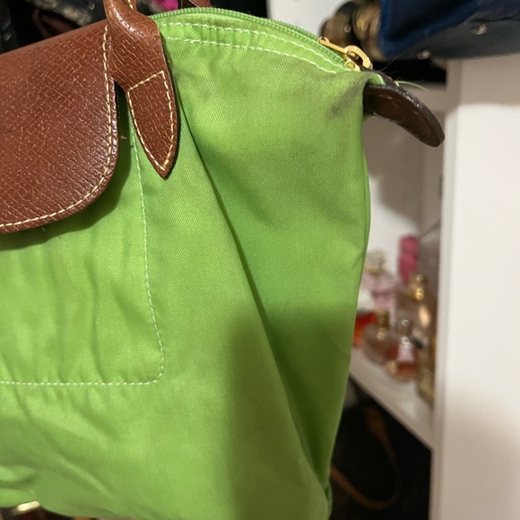 Long champ le pilage Green Tote Bag with Brown Accents - Picture 4 of 7